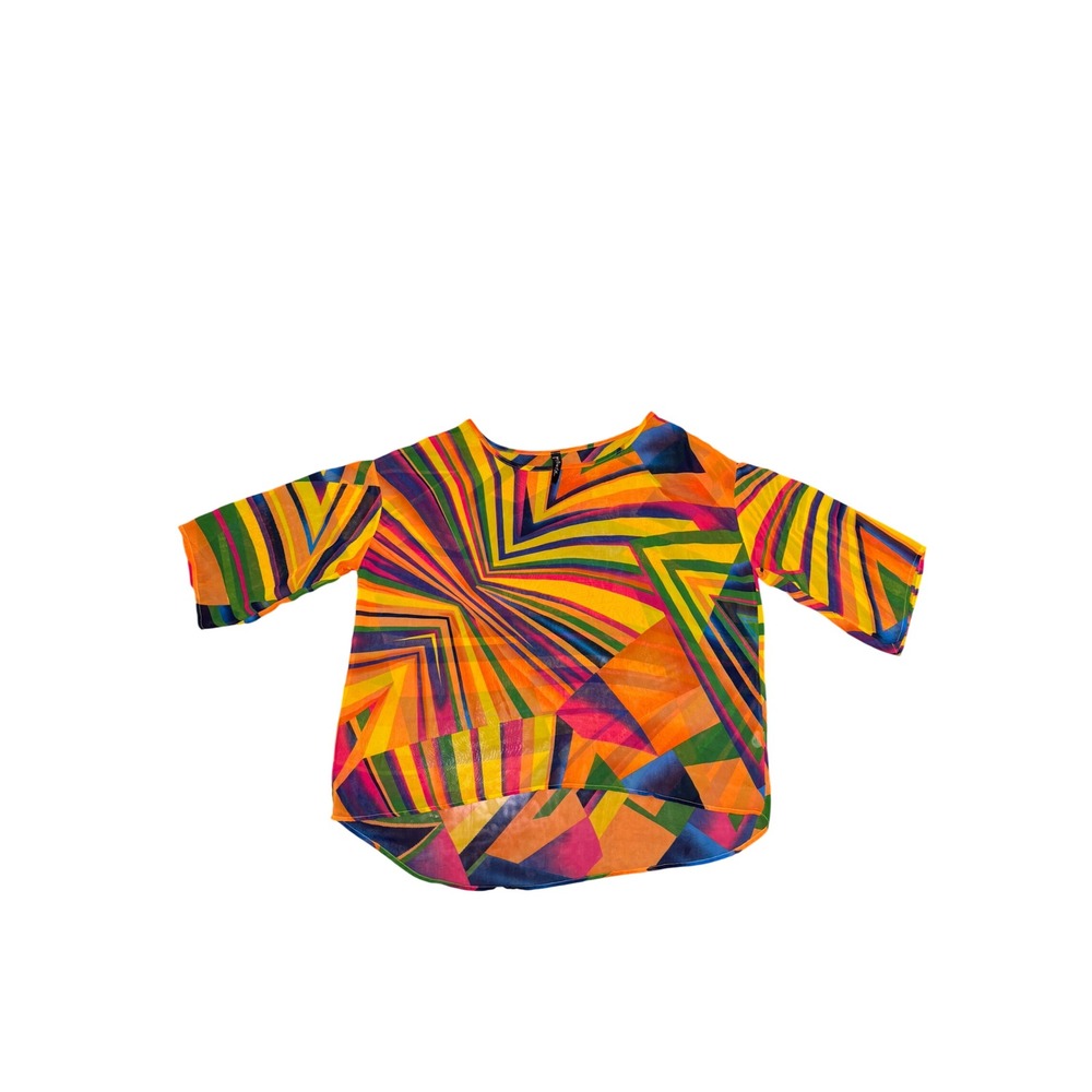 Vintage Private Gallery Oversized Top Womens Size XL Colorful Y2K Festival Sheer - Picture 4 of 8